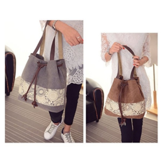 Grey Lace Printed Hobo Bucket Bag - Picture 3 of 6
